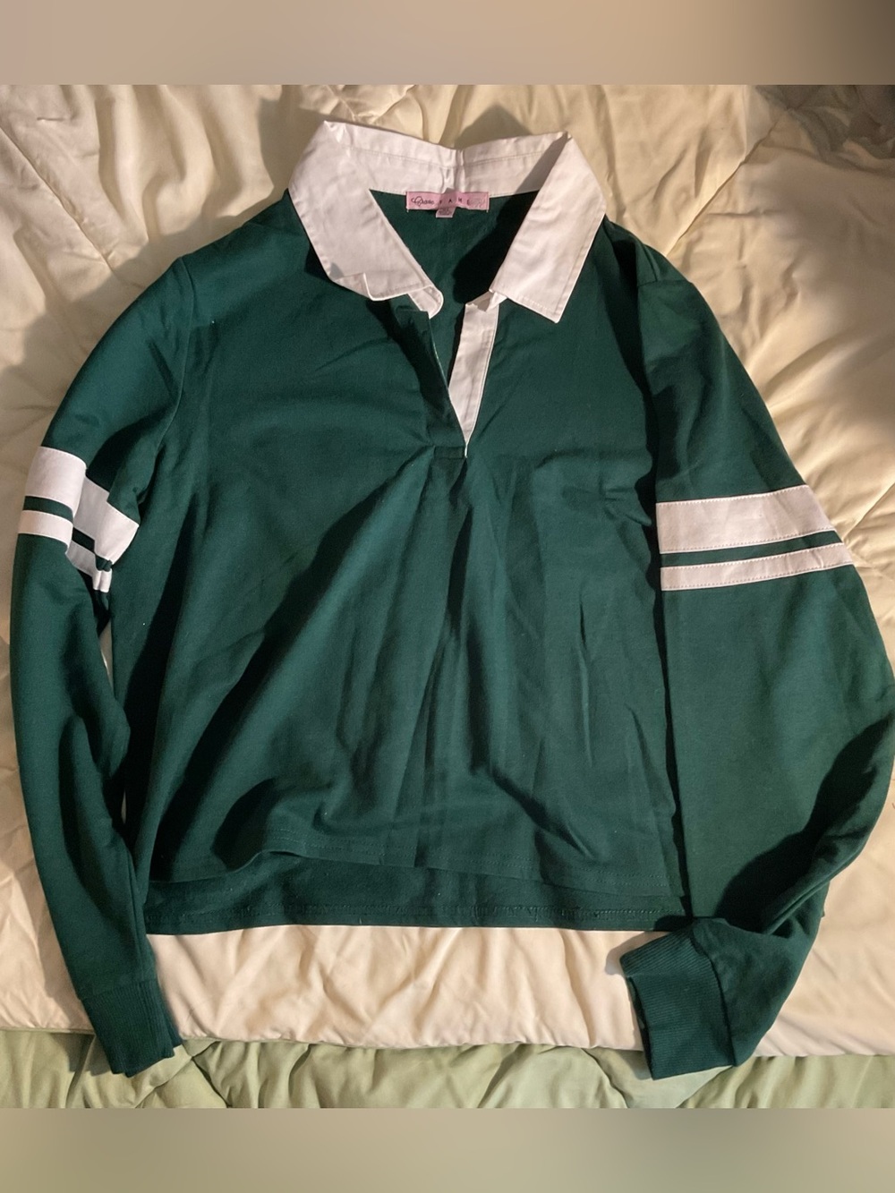 Crave Fame Green Polo with White Collar
